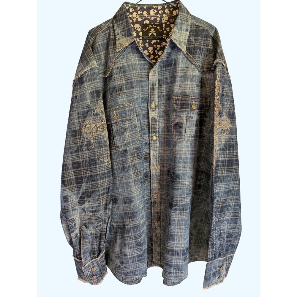 Rock Roll n Soul Button Up Mens 4XL Western Grunge Rugged Distressed Cross New
